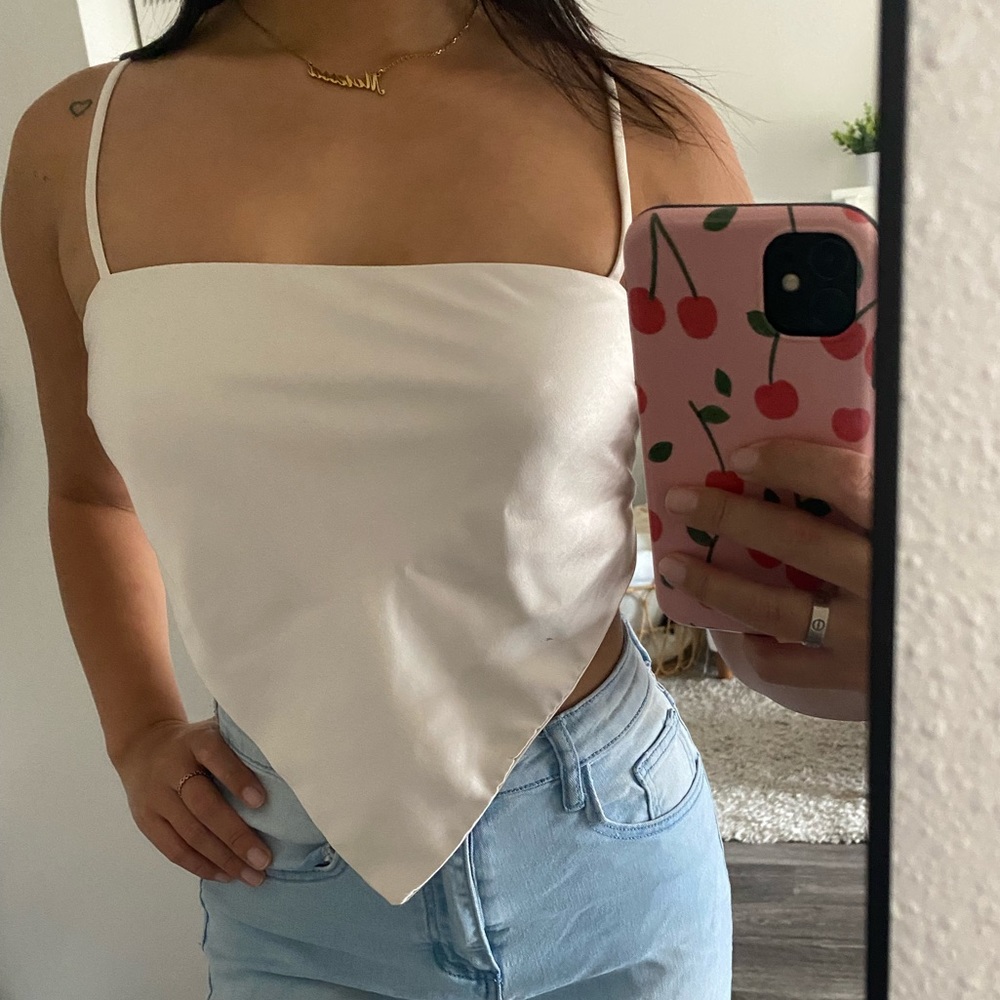 White Fox Satin Top with Straps 🤍